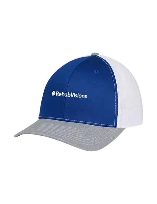 Richardson Adjustable Snapback Original 112 Trucker Cap Royal/HeatherGrey/White Mesh w/RehabVisions Logo