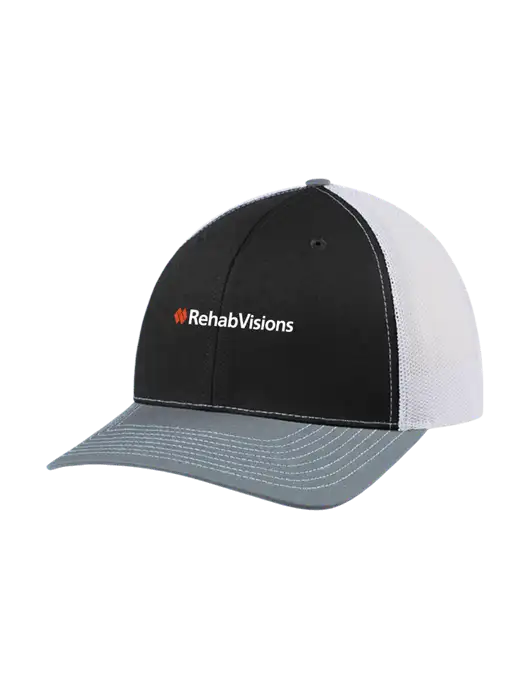 Richardson Adjustable Snapback Original 112 Trucker Cap Black/Light Heather Grey/White Mesh w/RehabVisions Logo