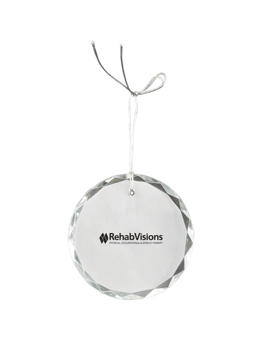 3" Crystal Round Faceted Ornament w/RehabVisions Logo