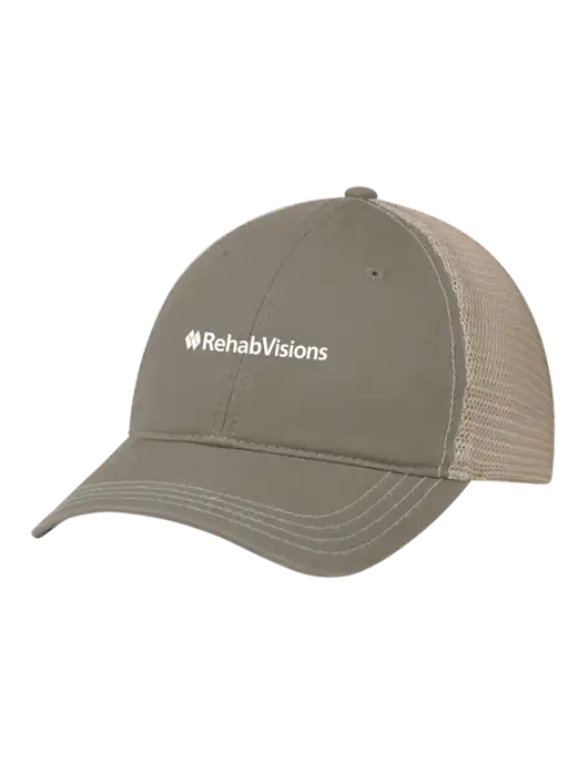 Richardson 111 Garment Washed Trucker Cap Medium Taupe w/Tan Mesh w/RehabVisions Logo