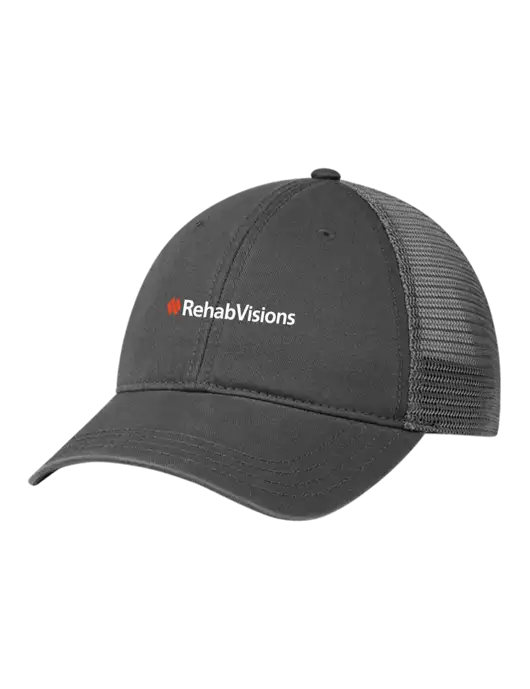 Richardson 111 Garment Washed Trucker Cap Charcoal w/Charcoal Mesh w/RehabVisions Logo