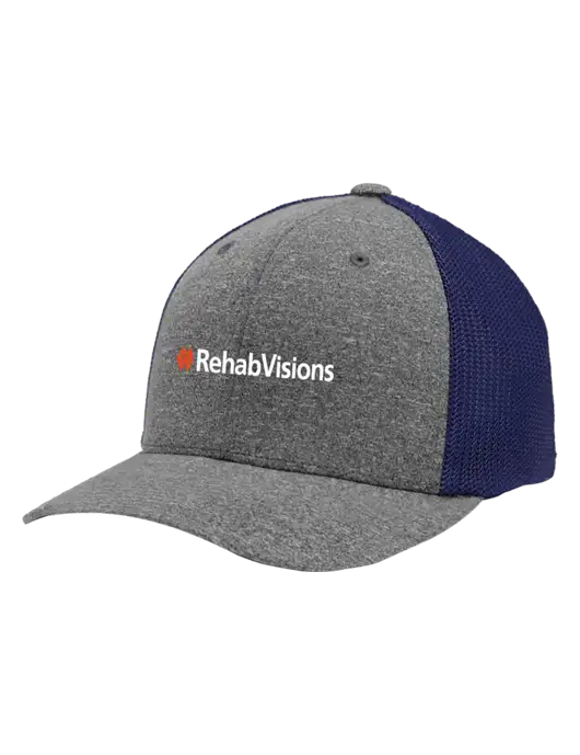 Flexfit Navy/Medium Grey Heather Melange Mesh Back Trucker Cap w/RehabVisions Logo