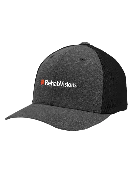Flexfit Black/Dark Charcoal Heather Melange Mesh Back Trucker Cap w/RehabVisions Logo
