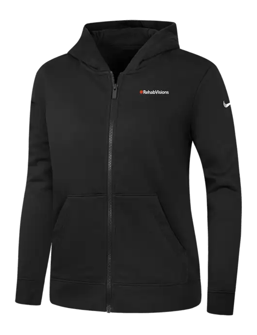 Nike Womens Club Fleece Sleeve Swoosh Full-Zip Black Hoodie w/RehabVisions Logo