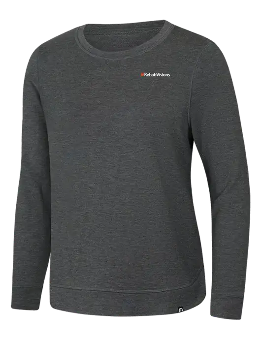 TravisMathew Womens Dark Grey Heather Lightweight Long Weekend Crew w/RehabVisions Logo
