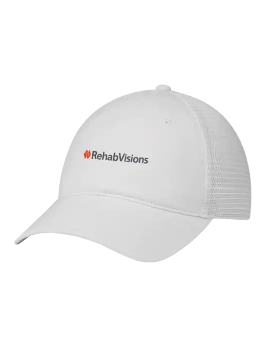 Richardson 111 Garment Washed Trucker Cap White w/White Mesh w/RehabVisions Logo