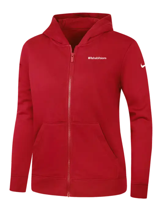 Nike Womens Club Fleece Sleeve Swoosh Full-Zip Red Hoodie w/RehabVisions Logo
