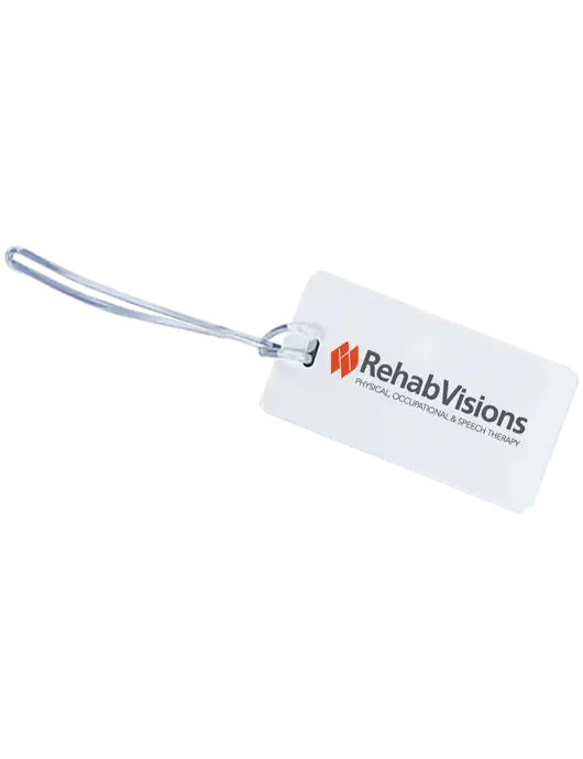 Flyaway White Luggage Tag w/RehabVisions Logo