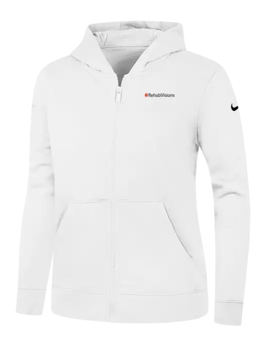 Nike Womens Club Fleece Sleeve Swoosh Full-Zip White Hoodie w/RehabVisions Logo
