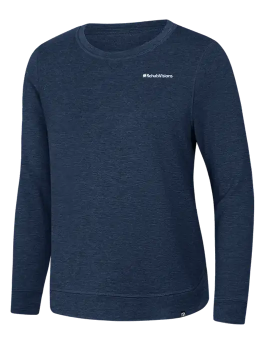 TravisMathew Womens Dark Slate Blue Heather Lightweight Long Weekend Crew w/RehabVisions Logo