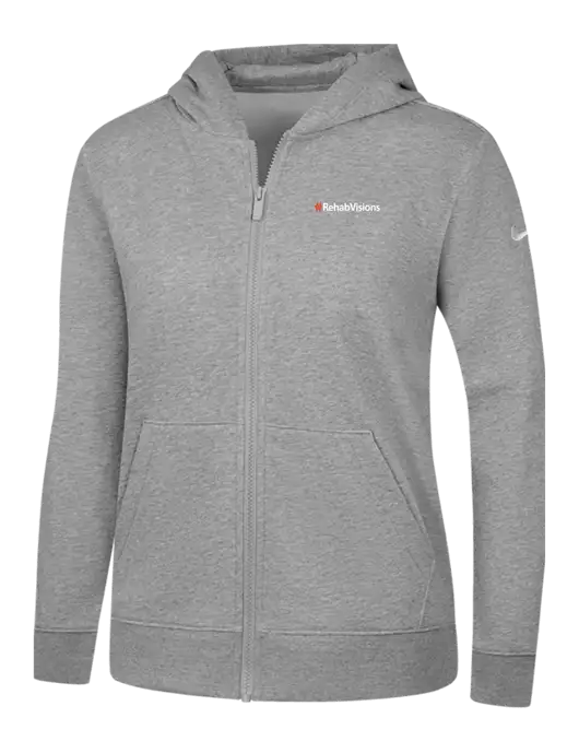 Nike Womens Club Fleece Sleeve Swoosh Full-Zip Dark Grey Heather Hoodie w/RehabVisions Logo