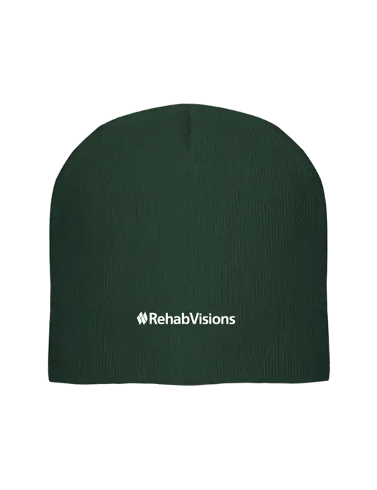 Solid Dark Green Element Knit Beanie  w/RehabVisions Logo