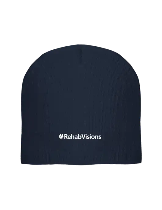 Solid Navy Element Knit Beanie w/RehabVisions Logo