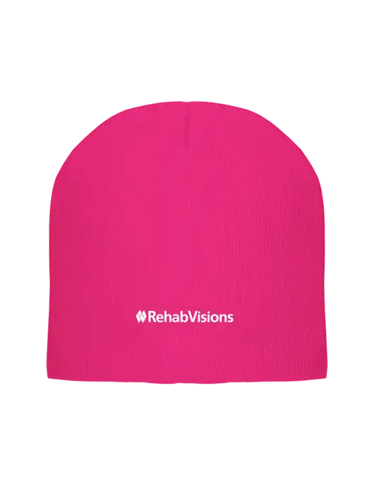 Solid Neon Pink Element Knit Beanie w/RehabVisions Logo