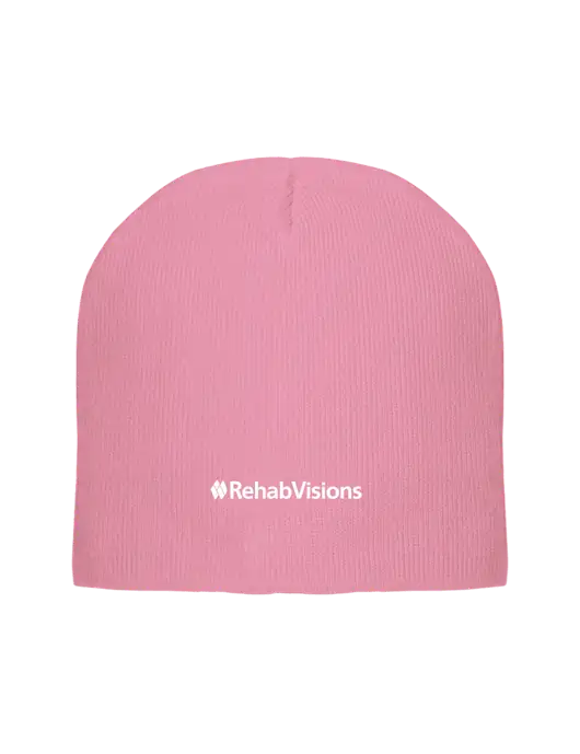 Solid Light Pink Element Knit Beanie w/RehabVisions Logo