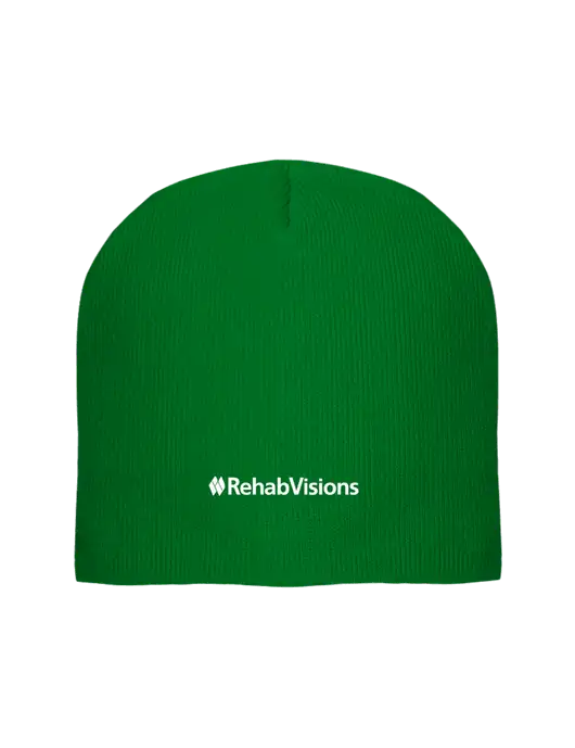 Solid Kelly Green Element Knit Beanie w/RehabVisions Logo