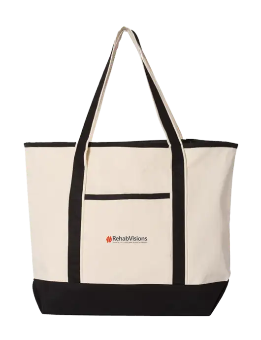 Natural/Black Large Canvas Deluxe Tote w/RehabVisions Logo