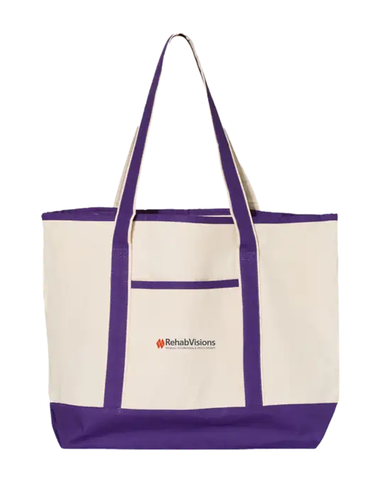 Natural/Purple Large Canvas Deluxe Tote w/RehabVisions Logo