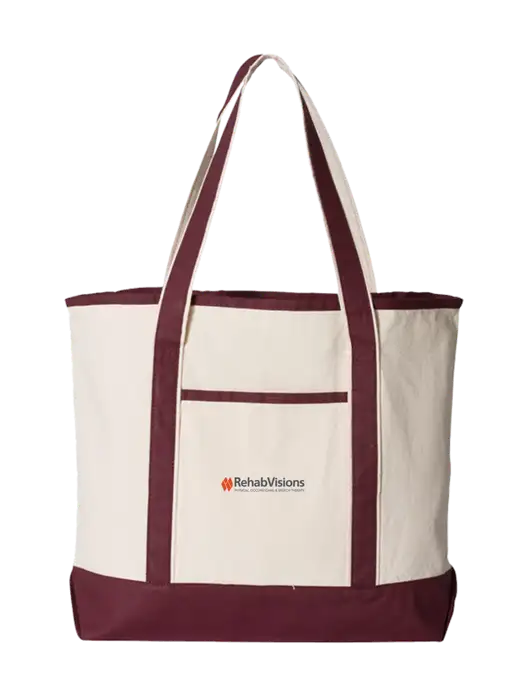 Natural/Maroon Large Canvas Deluxe Tote w/RehabVisions Logo