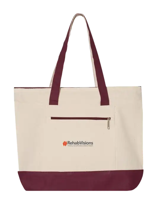 Natural/Maroon Zippered Tote  w/RehabVisions Logo