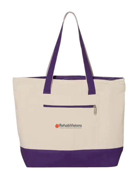 Natural/Purple Zippered Tote  w/RehabVisions Logo