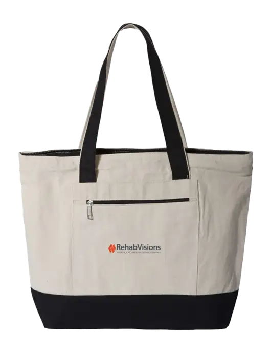 Natural/Black Zippered Tote  w/RehabVisions Logo