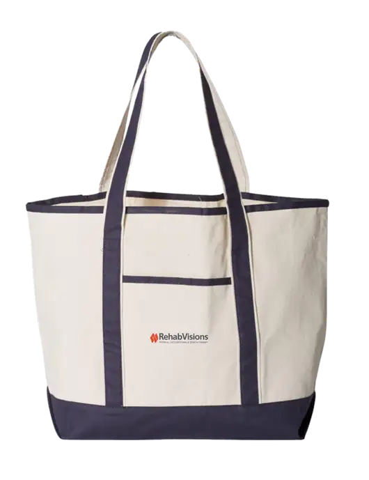 Natural/Navy Large Canvas Deluxe Tote w/RehabVisions Logo