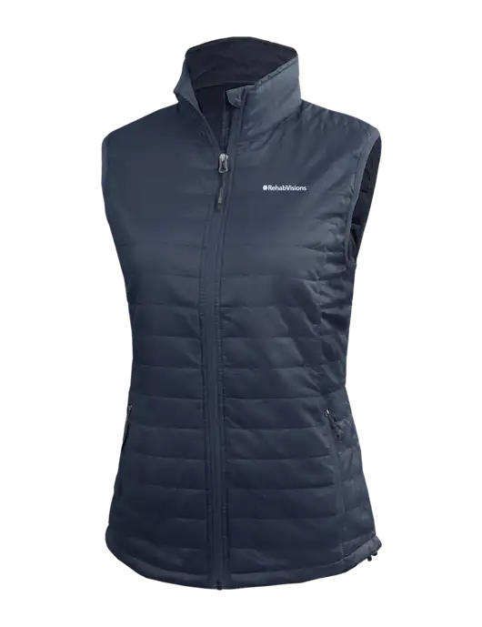 Womens Packable Navy Puffy Vest w/RehabVisions Logo
