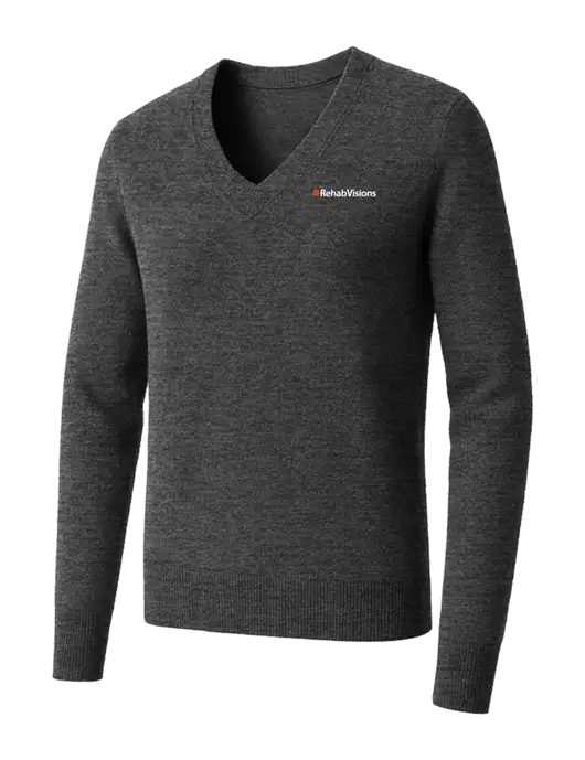 Brooks Brothers Womens Medium Grey Heather Washable Merino V-Neck Sweater w/RehabVisions Logo