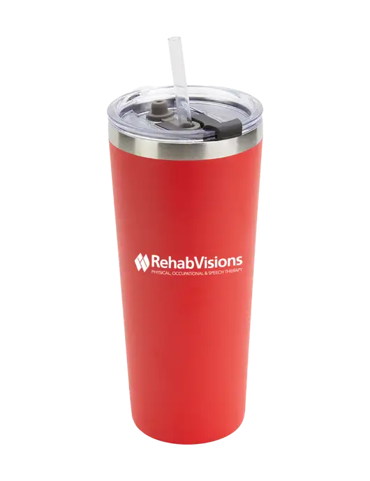 Brighton Red 20 oz Insulated Tumbler & Straw w/RehabVisions Logo