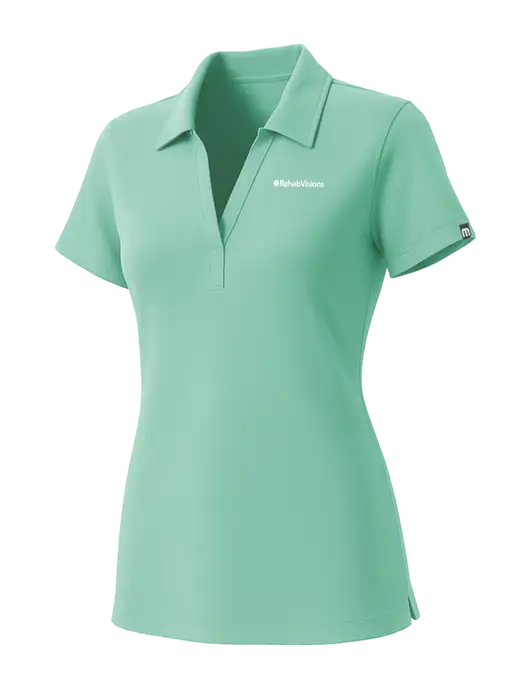 TravisMathew Womens Very Light Green Glenview Solid Polo w/RehabVisions Logo