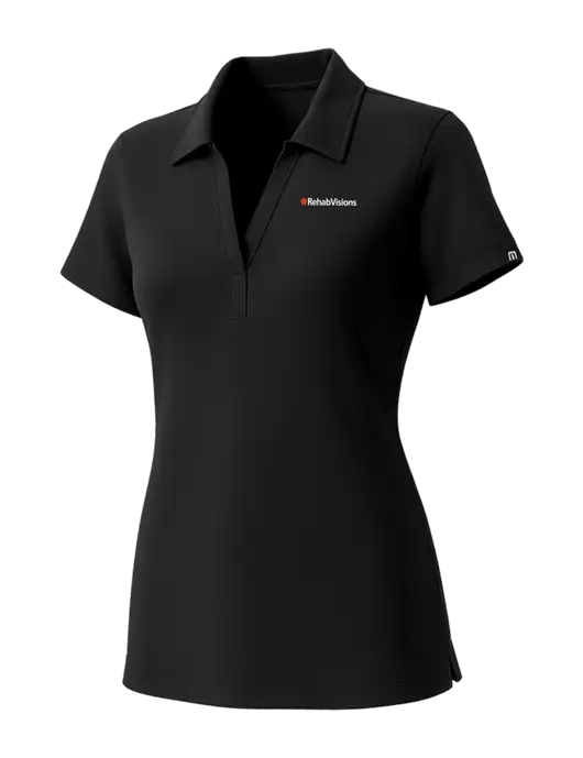 TravisMathew Womens Black Glenview Solid Polo w/RehabVisions Logo