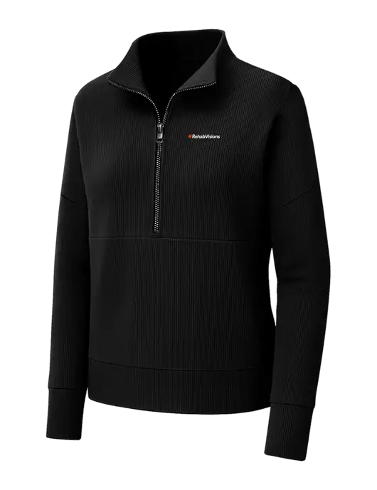 Mercer+Mettle Womens Black Linear Texture Quarter Zip w/RehabVisions Logo