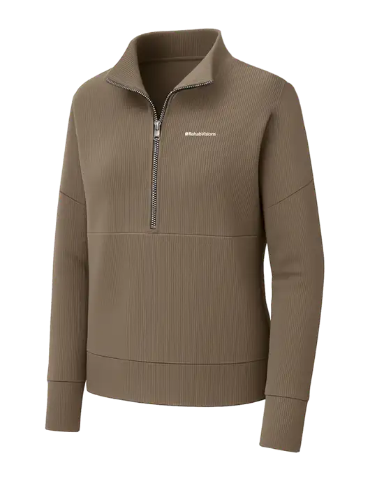 Mercer+Mettle Womens Medium Taupe Linear Texture Quarter Zip w/RehabVisions Logo