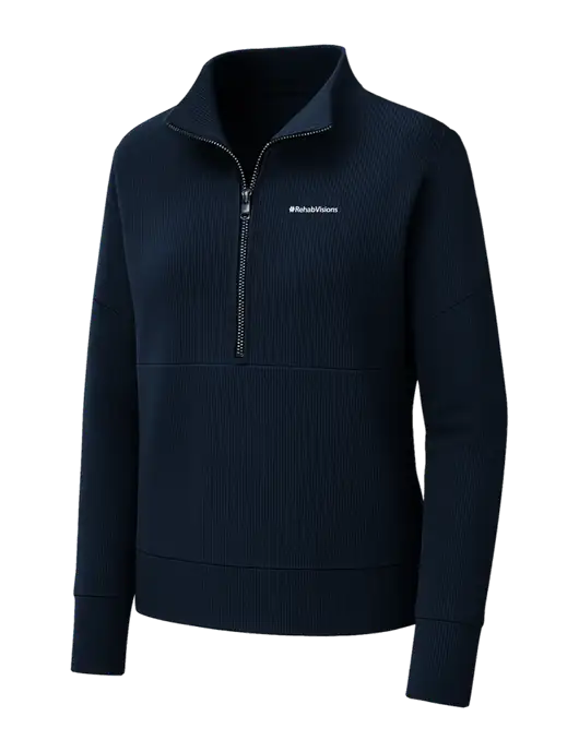 Mercer+Mettle Womens Dark Navy Linear Texture Quarter Zip w/RehabVisions Logo
