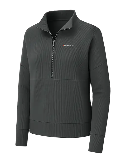 Mercer+Mettle Womens Dark Grey Linear Texture Quarter Zip w/RehabVisions Logo