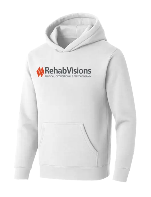 BELLA+CANVAS White Sponge Fleece Pullover Hoodie w/RehabVisions Logo