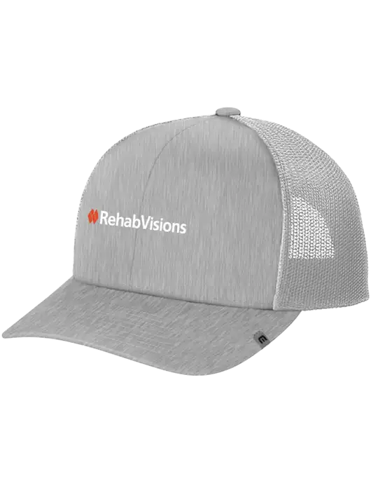 TravisMathew Light Medium Grey Heather Cruz Trucker Cap w/RehabVisions Logo