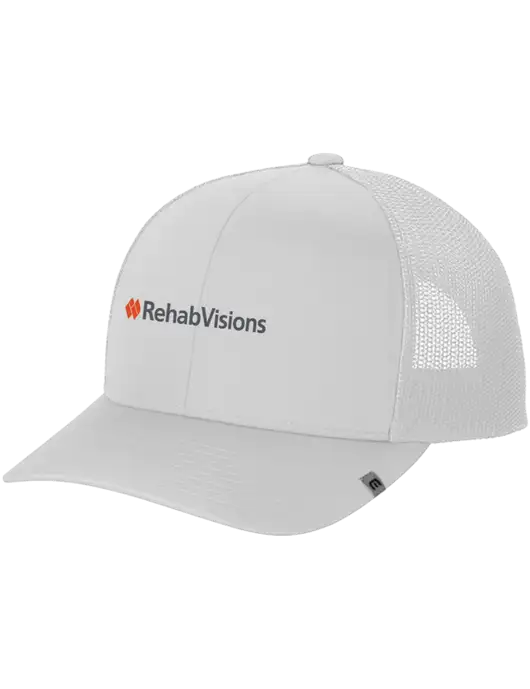 TravisMathew White Cruz Trucker Cap w/RehabVisions Logo