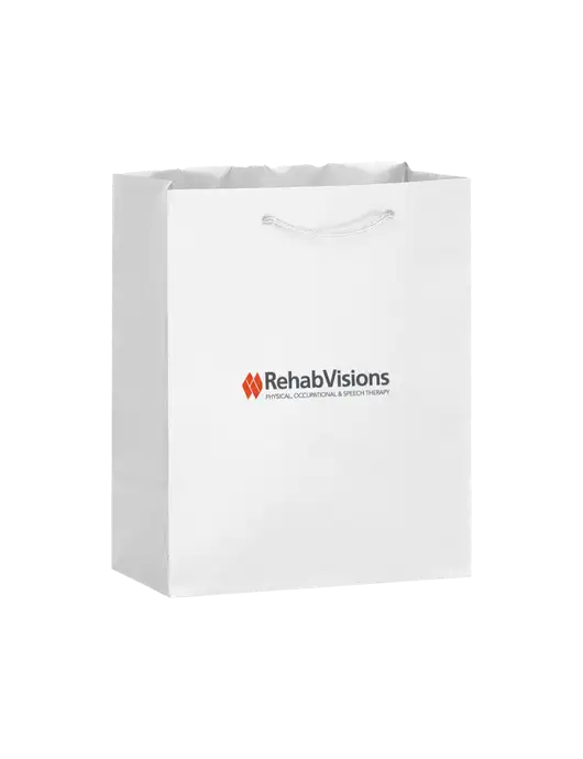 White Gift Bag Matte 8x10 w/RehabVisions Logo