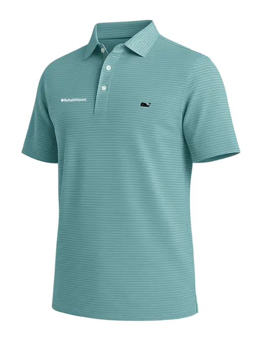 Vineyard Vines Bradley Seafoam Green Stripe Sankaty Polo w/RehabVisions Logo