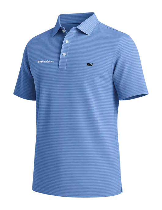 Vineyard Vines Bradley Light Royal Blue Stripe Sankaty Polo w/RehabVisions Logo