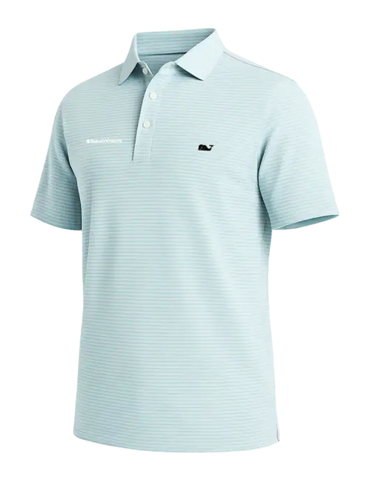 Vineyard Vines Bradley Light Blue Stripe Sankaty Polo w/RehabVisions Logo