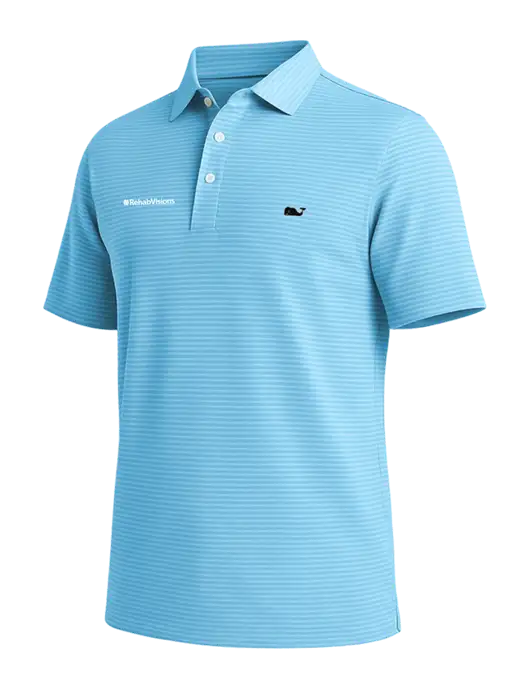 Vineyard Vines Bradley Light Sapphire Stripe Sankaty Polo w/RehabVisions Logo