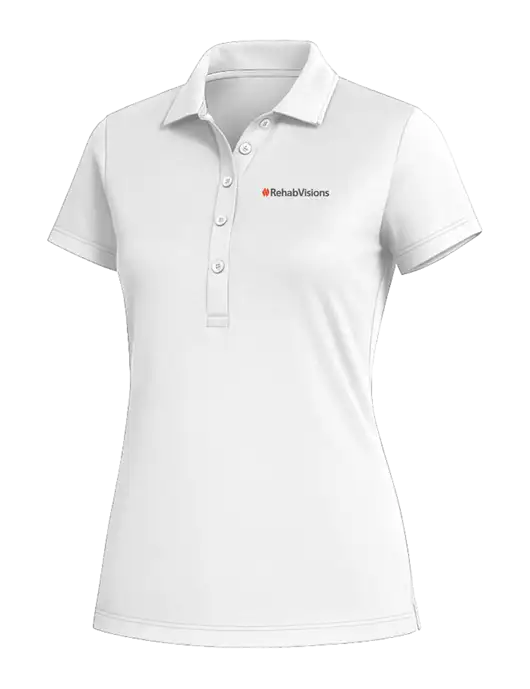Fairway & Greene Womens White Claire Tech Polo w/RehabVisions Logo