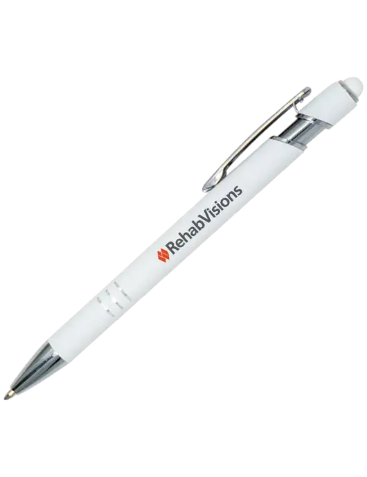 White Cosmo Glide Stylus Pen - Black Ink w/RehabVisions Logo