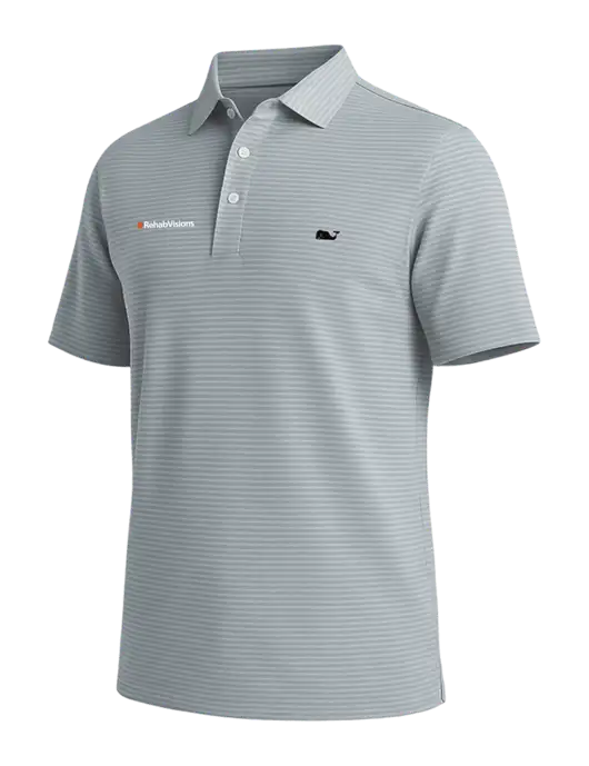 Vineyard Vines Bradley Medium Grey Stripe Sankaty Polo w/RehabVisions Logo