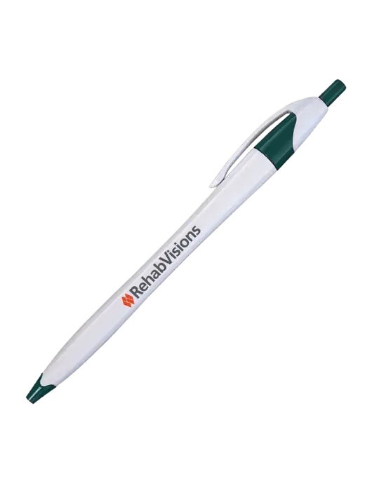 Novella White/Dark Green Classic Pen - Blue Ink w/RehabVisions Logo