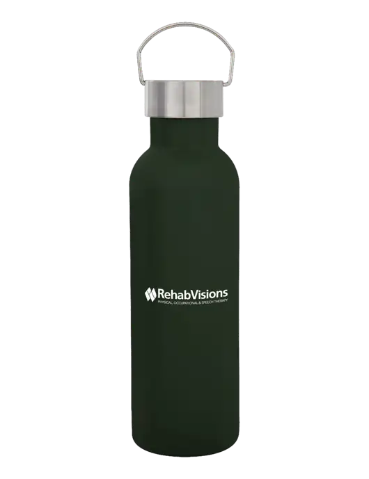 28 oz Dark Green Bubbli Stainless Steel Bottle w/RehabVisions Logo