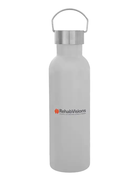 28 oz White Bubbli Stainless Steel Bottle w/RehabVisions Logo